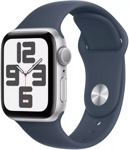 Apple Watch SE 2023 40 мм (алюминиевый корпус, серебристый/грозовой синий, спортивный силиконовый ремешок) - фото