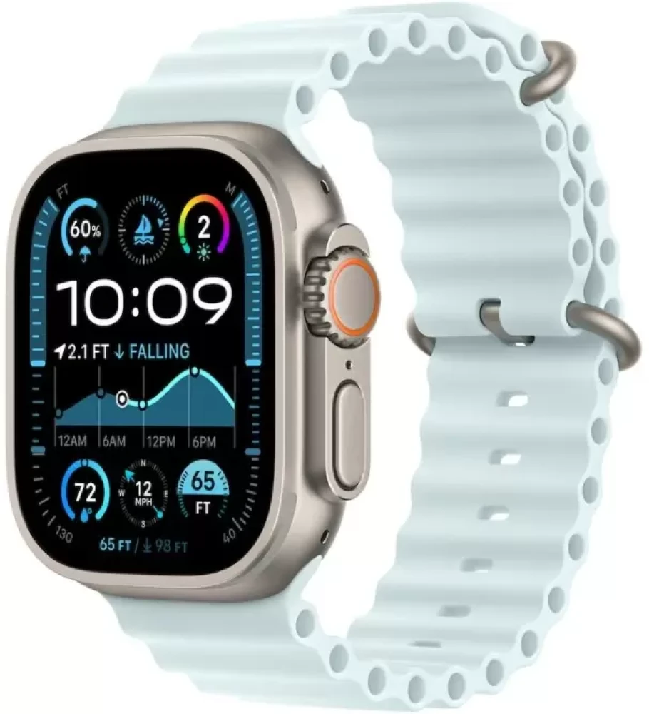 Умные часы Apple Watch Ultra 2 LTE 49 мм (титановый корпус, титановый/светло-голубой, ремешок из эластомера)