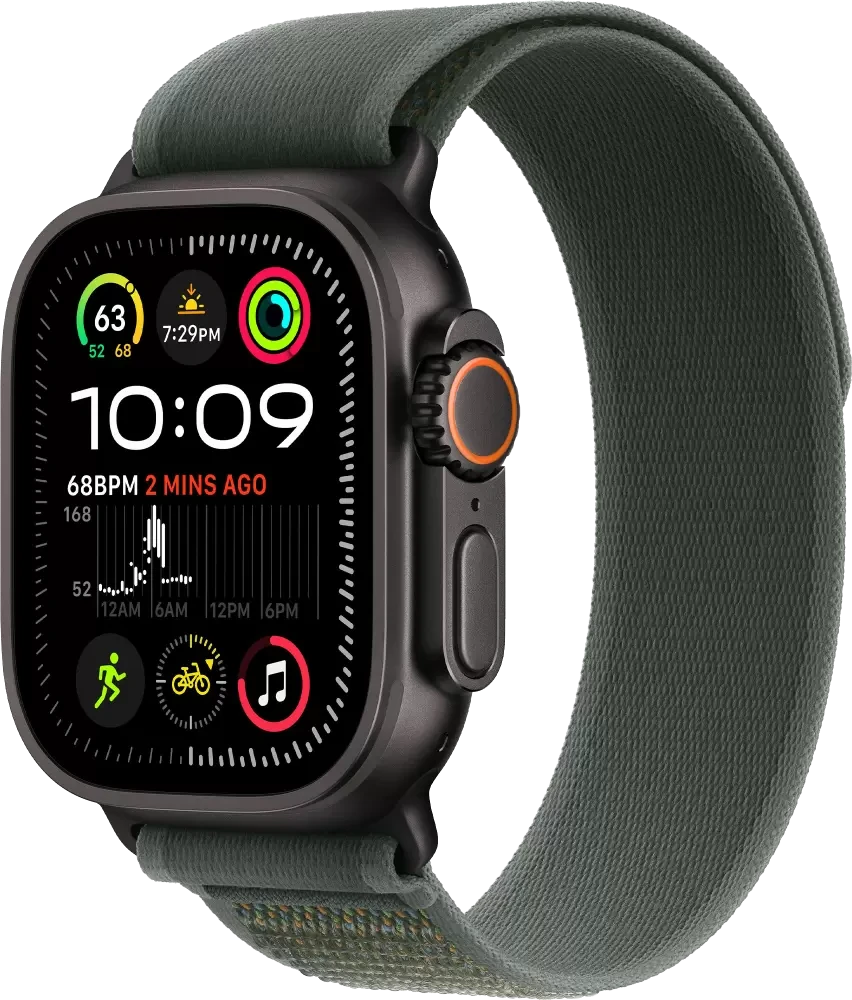 Умные часы Apple Watch Ultra 2 LTE 49 мм (титановый корпус, черный/зеленый, нейлоновый ремешок S/M)