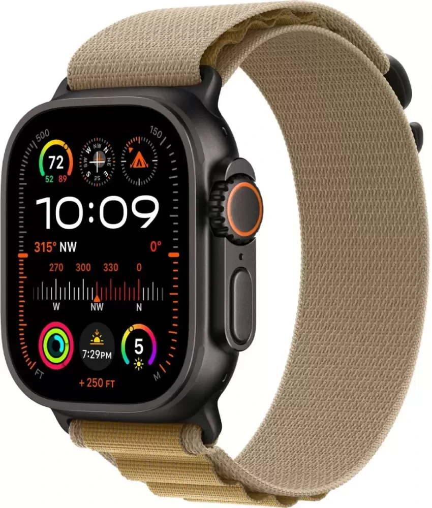 Умные часы Apple Watch Ultra 2 LTE 49 мм (титановый корпус, черный/бежевый, ремешок из полиэстера L)