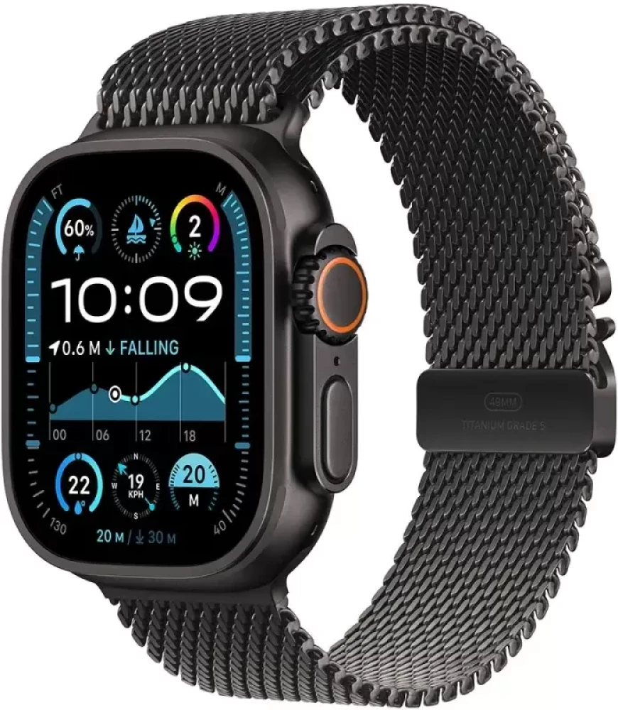 Умные часы Apple Watch Ultra 2 LTE 49 мм (титановый корпус, черный/черный, миланская петля L)
