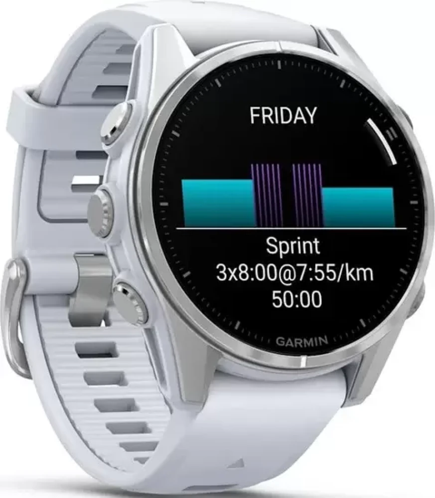 Умные часы Garmin Fenix 8 43мм (серебристый, белый ремешок)