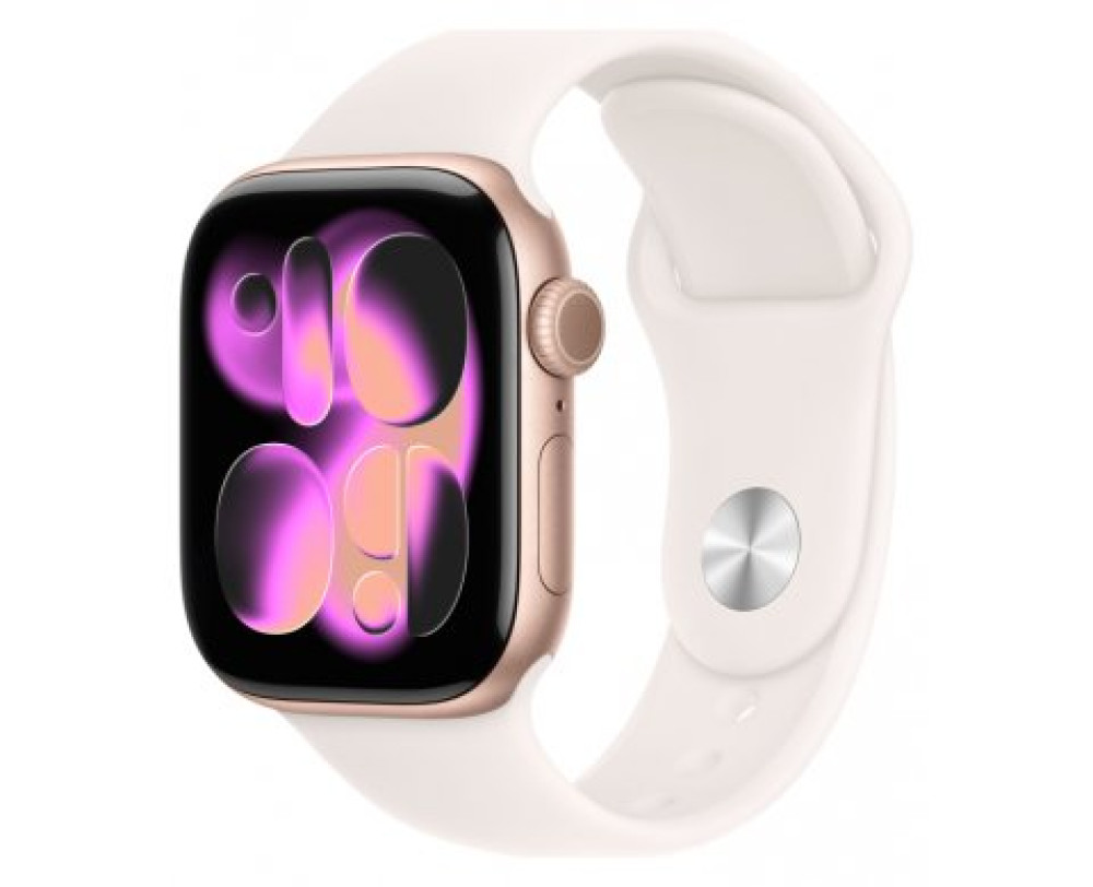 Умные часы Apple Watch Series 11 46 мм (алюминиевый корпус, розовое золото/легкие румяна, спортивный силиконовый ремешок M/L)