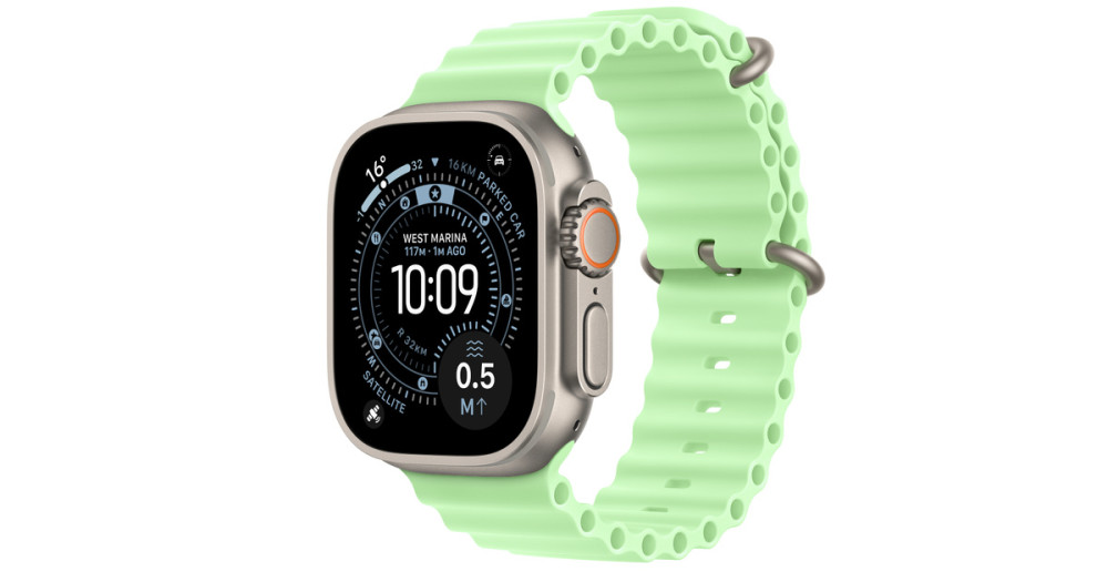 Умные часы Apple Watch Ultra 3 LTE 49 мм (титановый корпус, природный/салатовый, ремешок из эластомера)