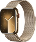Apple Watch Series 9 LTE 45 мм (корпус из нержавеющей стали, золото/миланский золотистый) - фото
