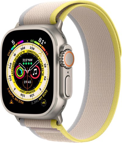  Apple Watch Ultra LTE 49 мм (титановый корпус, титановый/желто-бежевый, нейлоновый ремешок размера M/L)