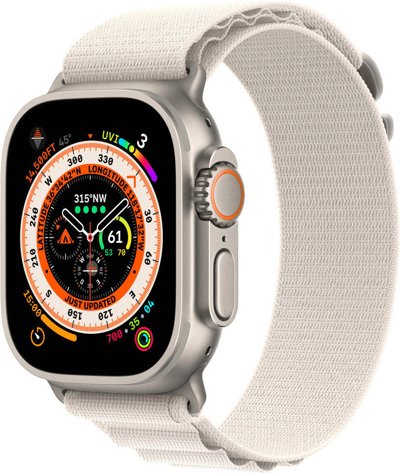 Apple Watch Ultra LTE 49 мм (титановый корпус, титановый/звездный свет, текстильный ремешок размера S)