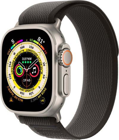 Apple Watch Ultra LTE 49 мм (титановый корпус, титановый/черно-серый, нейлоновый ремешок размера S/M)