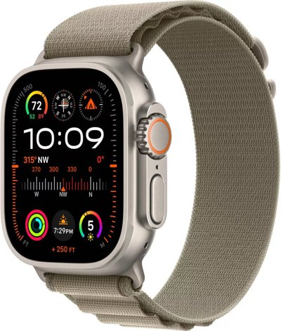 Apple Watch Ultra 2 LTE 49 мм (титановый корпус, титановый/оливковый, текстильный ремешок размера S)