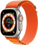 Apple Watch Ultra LTE 49 мм (титановый корпус, титановый/оранжевый, текстильный ремешок размера S) - фото