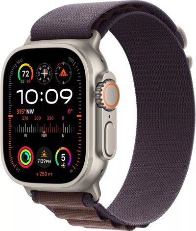 Apple Watch Ultra 2 LTE 49 мм (титановый корпус, титановый/индиго, текстильный ремешок размера M)