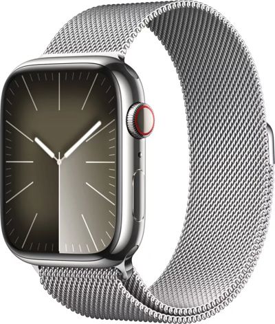 Apple Watch Series 9 LTE 45 мм (корпус из нержавеющей стали, серебристый/миланский серебристый)