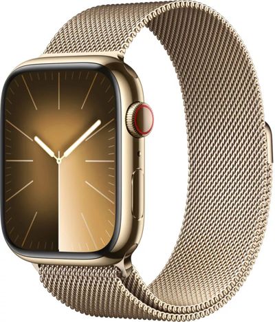 Apple Watch Series 9 LTE 41 мм (корпус из нержавеющей стали, золото/миланский золотистый)