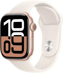 Apple Watch Series 10 42 мм (алюминиевый корпус, розовое золото/звездный свет, спортивный силиконовый ремешок S/M) - фото