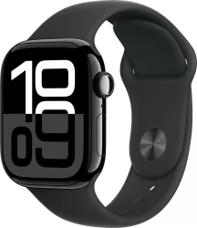 Apple Watch Series 10 46 мм (алюминиевый корпус, серебристый/черный, спортивный силиконовый ремешок S/M) - фото