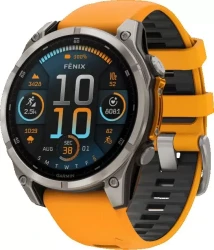 Умные часы Garmin Fenix 8 Sapphire 51мм (титановый, оранжевый силиконовый ремешок) - фото