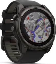 Умные часы Garmin Fenix 8 Solar, Sapphire 47мм (титановый угольно-серый DLC с черным ремешком) - фото