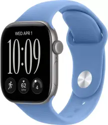 Умные часы Apple Watch Series 12 42 мм (алюминиевый корпус, серый космос/синий, спортивный силиконовый ремешок M/L) - фото