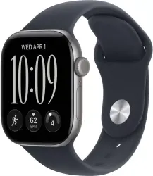 Умные часы Apple Watch Series 12 42 мм (алюминиевый корпус, серый космос/темно-синий, спортивный силиконовый ремешок S/M) - фото