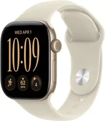 Умные часы Apple Watch Series 12 42 мм (алюминиевый корпус, светлое золото/песочный, спортивный силиконовый ремешок S/M) - фото