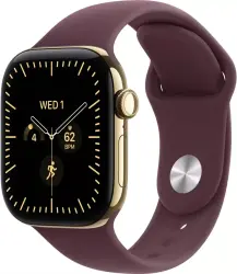Умные часы Apple Watch Series 12 42 мм (титановый корпус, сияющее золото/бургунди, спортивный силиконовый ремешок M/L) - фото