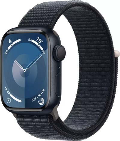 Apple Watch Series 9 45 мм (алюминиевый корпус, полуночный/полуночный, спортивный нейлоновый ремешок)