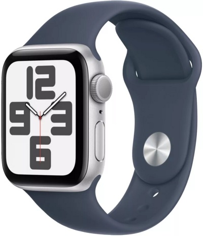 Apple Watch SE 2023 40 мм (алюминиевый корпус, серебристый/грозовой синий, спортивный силиконовый ремешок)