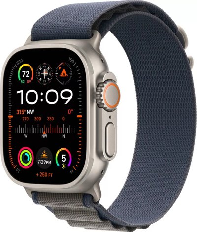 Apple Watch Ultra 2 LTE 49 мм (титановый корпус, титановый/синий, текстильный ремешок размера L)