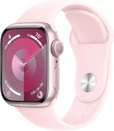 Apple Watch Series 9 41 мм (алюминиевый корпус, розовый/розовый, спортивный силиконовый ремешок S/M)